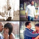 Uglow Photography captures a collage of pictures featuring a couple in a park.