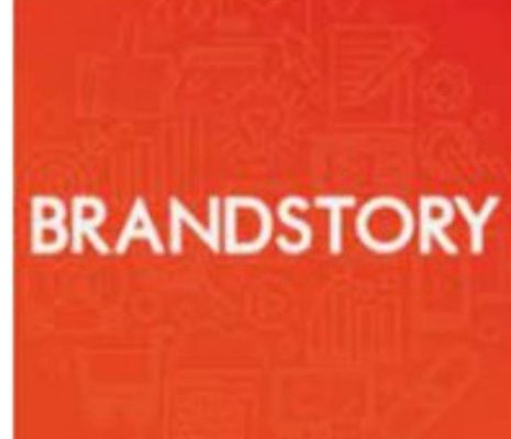 Brandstory's logo on an orange background, representing the best digital marketing agency in Dubai.